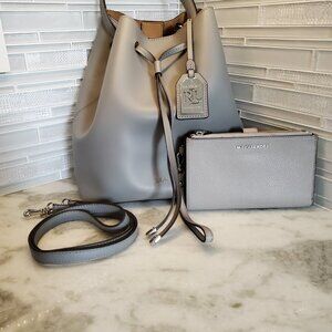 Ralph Lauren Dryden Debbie Gray/Silver Bucket Bag & Michael Kors Wristlet